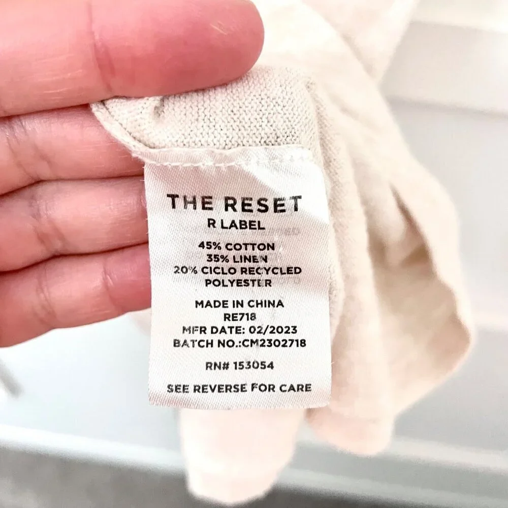 The Reset Ivory Short Sleeve Everyday Cotton Linen Blend Top Size XL - Picture 4 of 7